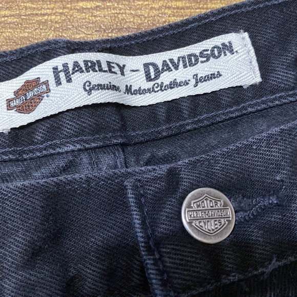 Harley Davidson Motorcycle Lightly Faded Black Short Length Denim Jeans Size 46 - Picture 4 of 10